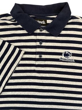 Ashworth Penn State Nittany Lions Polo Shirt XL Navy Gray Striped Cotton Golf